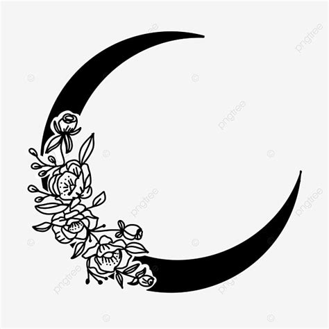 Black Cat Moon Silhouette PNG Free, Moon Floral Black Moon Silhouette ...