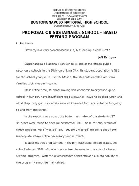 Proposal for School Feeding Program | Sustainability | Foods