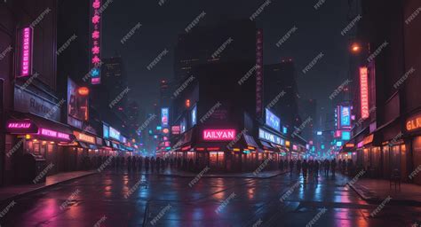 Premium AI Image | Bustling Futuristic Cyberpunk City During Night Time