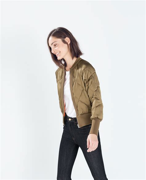 Zara Cropped Quilted Bomber Jacket in Natural | Lyst