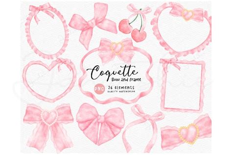 Pink Coquette Ribbon Bow and Frame Aesthetic Watercolor PNG