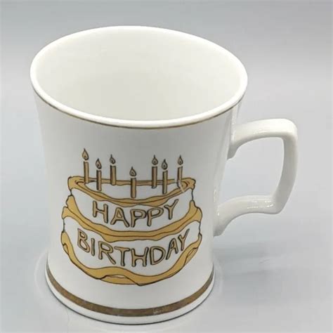 VINTAGE HAPPY BIRTHDAY Mug Cake with Candles Porcelain Coffee Cup Gift ...