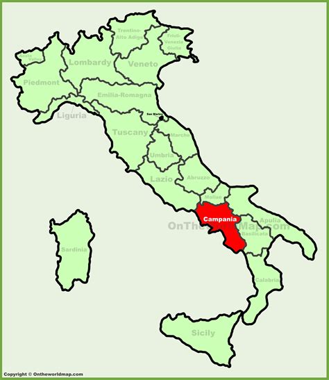 Campania location on the Italy map - Ontheworldmap.com