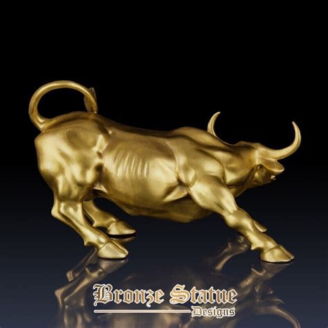 7.5 in | 19 cm | Small wall street charging bull statue sculpture bron ...