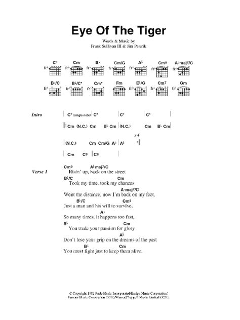 Eye Of The Tiger by Survivor - Guitar Chords/Lyrics - Guitar Instructor