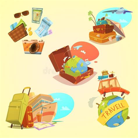 Travel Cartoon Set stock vector. Illustration of sunbathing - 70084077