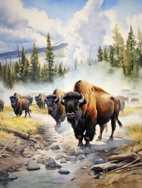 Premium AI Image | Bison Herd in Yellowstone Autumn