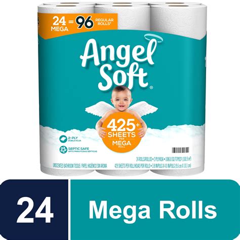 Angel Soft Toilet Paper, 24 Mega Rolls = 96 Regular Rolls, 2-Ply Bath Tissue - Walmart.com