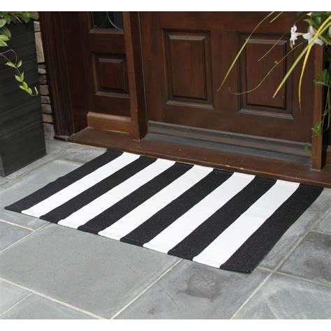 NANTA Cotton Black and White Striped Rug Machine Washable Indoor Outdoor Striped Outdoor Rug ...