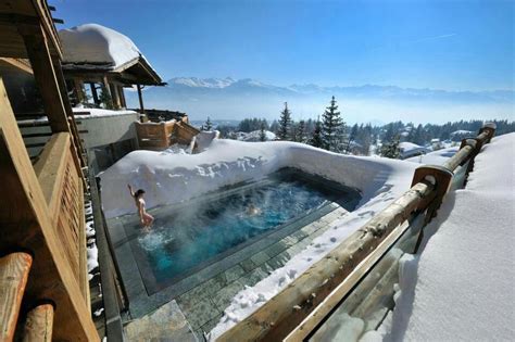 Spa in the snow | Amazing swimming pools, Hot pools, Crans-montana