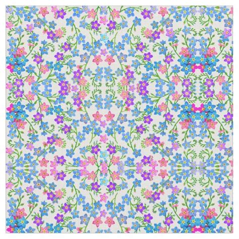 Blue Pink Forget Me Not Flower Fabric | Zazzle