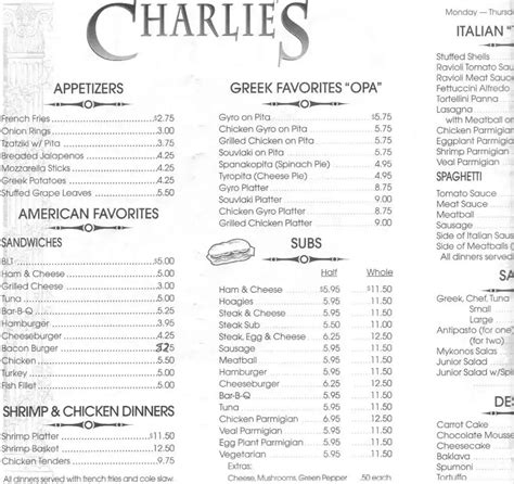 Menu at Charlie's Family Restaurant, Fort Washington