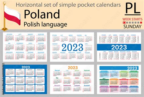 Polish horizontal pocket calendar for 2023. Week starts Sunday Stock ...