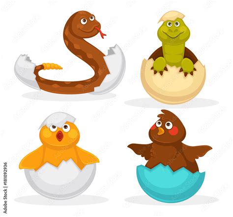 Baby animals hatch eggs or cartoon pets hatching. Vector flat isolated funny toy icons Stock ...