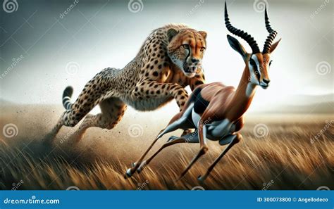 Cheetah Acinonyx Jubatus Chasing Gazelle in the African Savannah ...