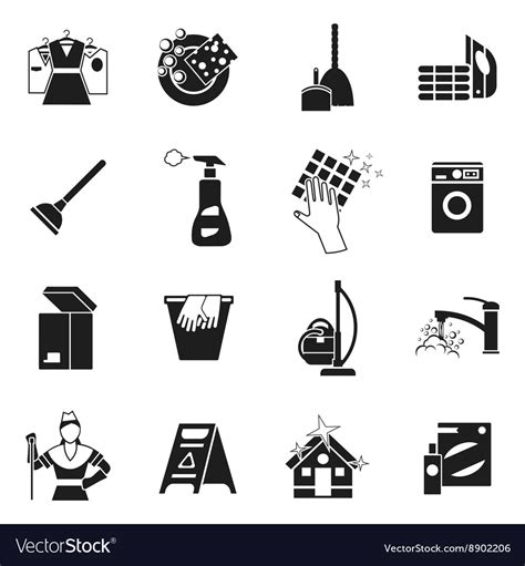 Cleaning black white icons set Royalty Free Vector Image