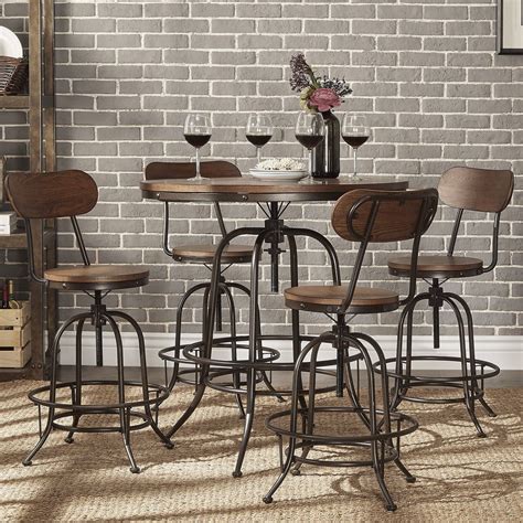 Berwick Industrial Style Round Counter-height Pub Adjustable Dining Set ...