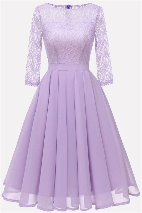 Light-purple Lace Chiffon Fit & Flare y Swing Formal Dress | Sleeved swing dress, Dresses, Prom ...