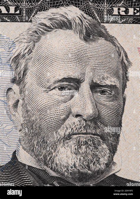 US president Ulysses Grant portrait on fifty dollar bill macro, united ...