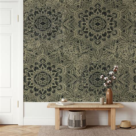 Starburst golden boho mandala wallpaper - Happywall