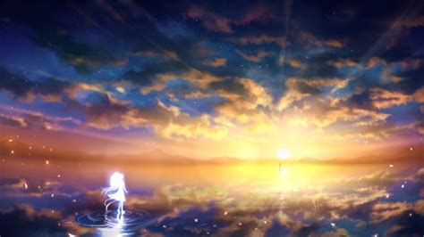 anime, Girl, Sunset, Sky, Clouds, Beauty, Landscape Wallpapers HD ...
