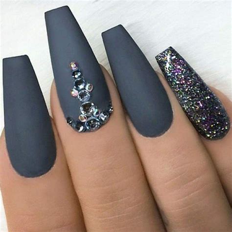 Matte grey | Grey matte nails, Rhinestone nails, Coffin nails matte