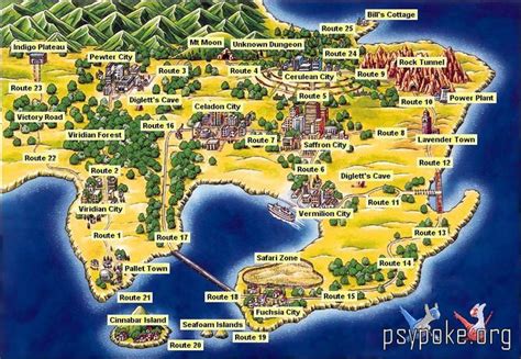 Pokemon Red, Blue and Yellow :: World Map | Pokemon map, Kanto region map, Kanto region