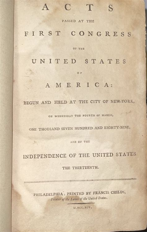 Acts Passed First [and Second ] Us Congress 1795. - Auction #12 ...