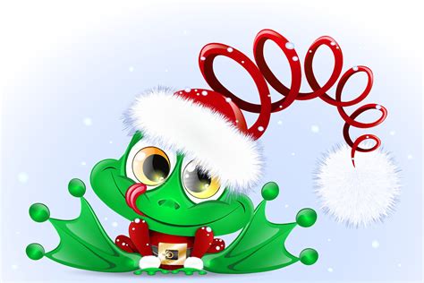 Funny cute cartoon Christmas frog in the Santa costume with funny Santa ...