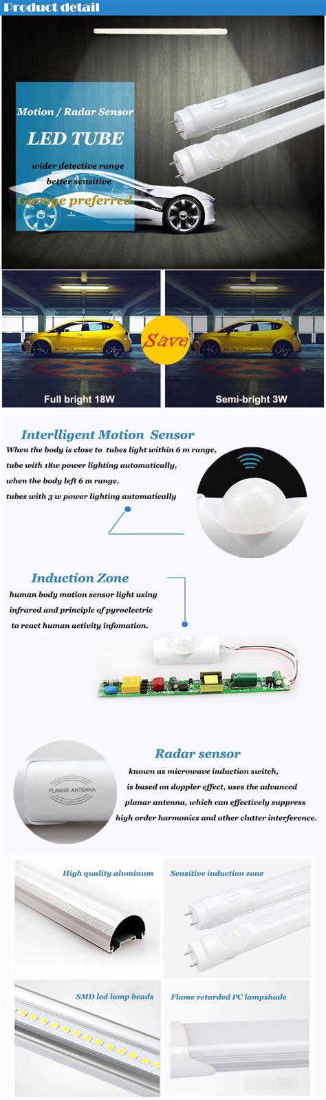 high lumen led tube with motion sensor 8ft T8 infrared or radar sensor | MINSENS-LED