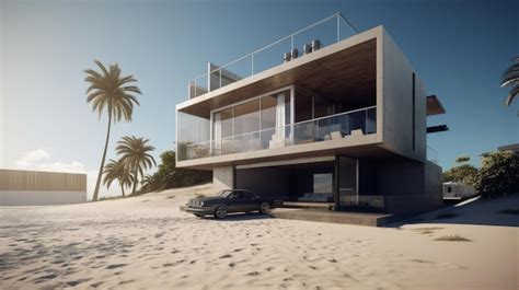 Premium Photo | Modern house with panoramic windows on the beach