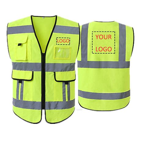 High Visibility Safety Vest Custom Your Logo Protective Workwear 5 Pockets With Reflective ...