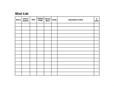 Shot List Templates | 10+ Free Printable Word, Excel & PDF Samples