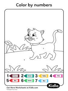 Color By Numbers - Cats Worksheet #20 - Kidlo.com