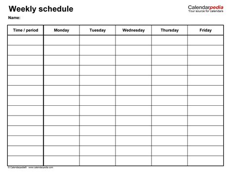 5 Day Calendar Template Excel – Printable Blank Calendar Template