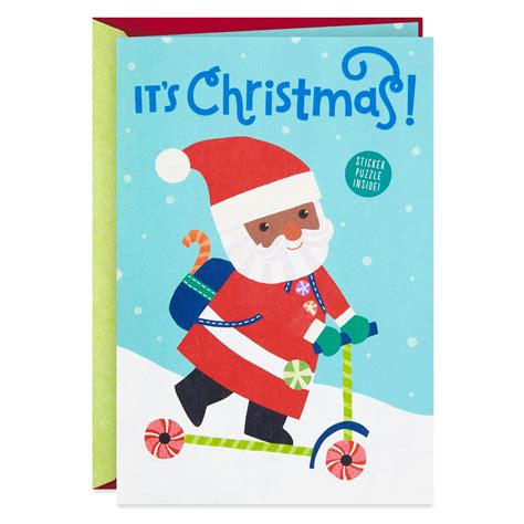 Santa on a Scooter Christmas Card With Sticker Puzzle Activity ...