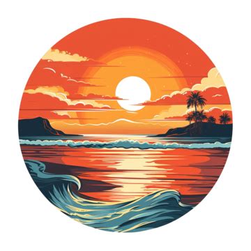Sunset Beach Orange Color Sticker With Ai Generative, Tropical, Vacation, Shirt PNG Transparent ...