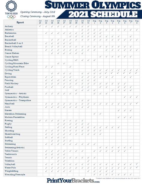 Printable 2021 Olympic Schedule - Summer Tokyo Games