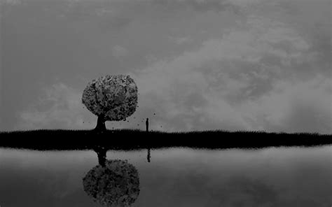 Dark horror mood alone sad sorrow vector art lakes reflection trees ...