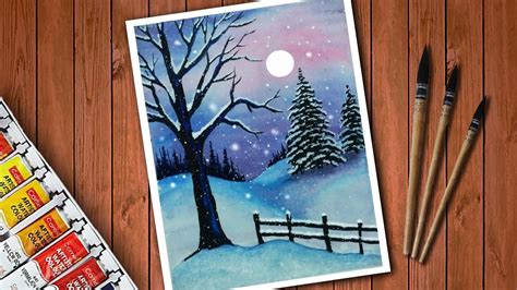 Snowy Winter | Easy Winter Snowfall Painting Tutorial for Beginners ...