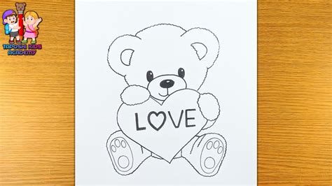 How To Draw A Teddy Bear Holding A Heart - YouTube