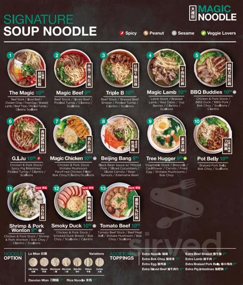 Magic Noodle menu in North York, Ontario, Canada