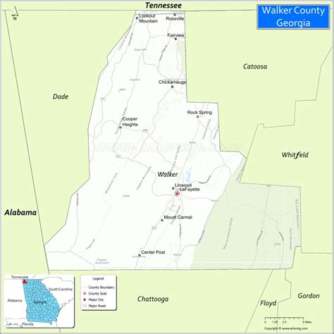 Map of Walker County, Georgia showing cities, highways & important ...