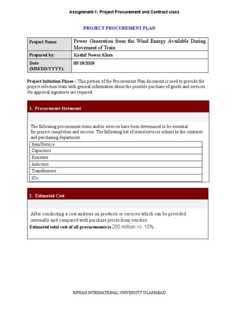 Project Procurement Plan Example | PDF | Procurement | Business