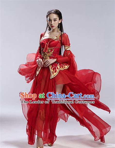 Red Asia Chinese Fairy Halloween Costume Cosplay Costumes and Hair ...