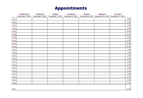 Daily Appointment Schedule Printable 15 Minute Increments