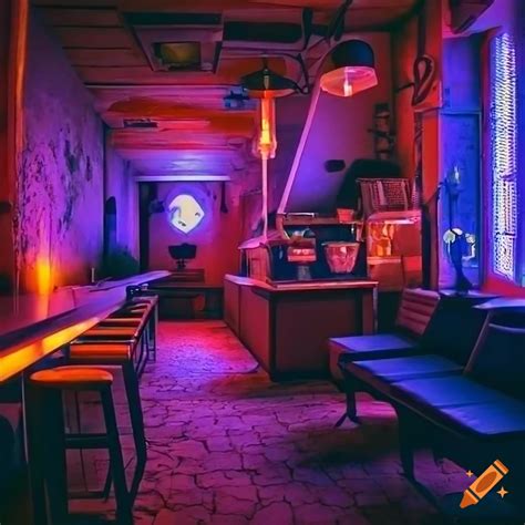 Interior shot of mate cafe basement bunker in poland on Craiyon