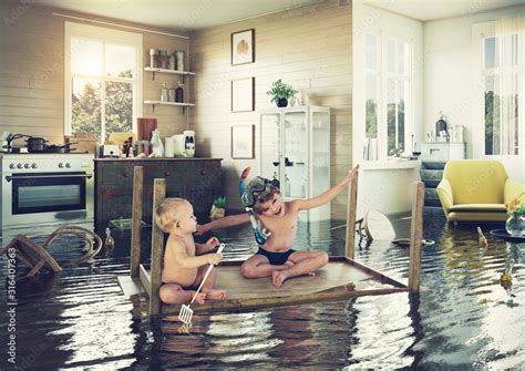 kids and flooding Stock Photo | Adobe Stock