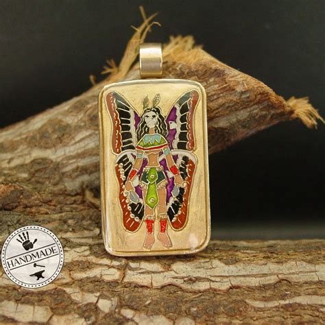 Itzpapalotl Aztec Warrior Goddess Pendant Hand Painted Obsidian ...