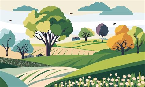 Premium Vector | Vector nature landscape background with hill field ...